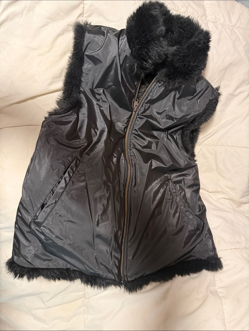 Coach Women’s Black Faux Fur-Trim Quilted Vest